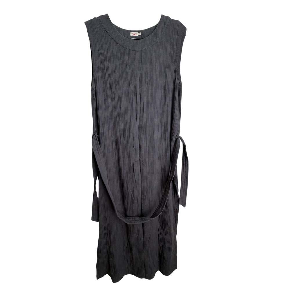 Faherty Dream Costa Organic Cotton Gauze Charcoal Gray Belted Maxi Dress M